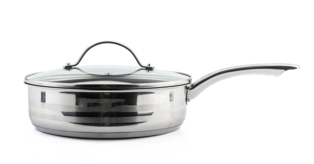 stainless Saute Pan with stainless/Glass cover isolated on white